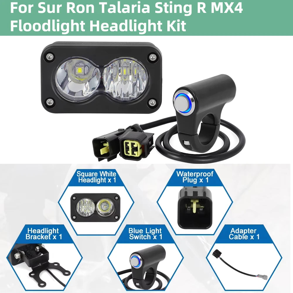 Floodlight Headlight Kit for Sur Ron Talaria Sting R MX4 PC Lens Motorcycle Light Bar Headlamp Waterproof