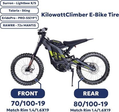 KC Kilowattclimber E-Moto Tire Position: Front and Rear Compatible with Surron X260, Talaria Sting MX, L1E, Sur Ron, Segway Electric Dirt Bike Eride Pro